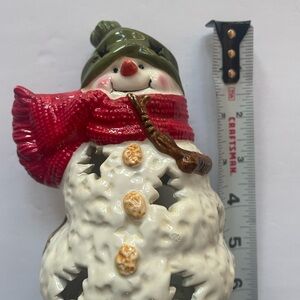 Jolly Snowman Tea Light Holder with Red Scarf and Green Hat